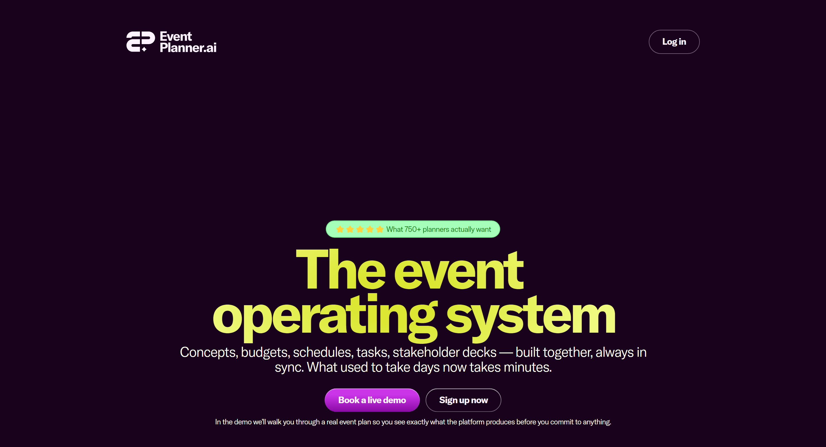 EventPlanner.ai:n etusivun hero